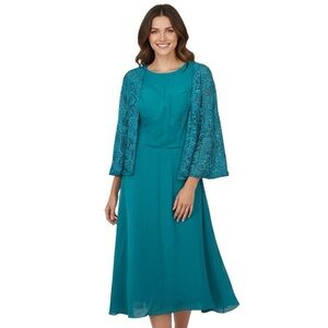 Women’s Aqua Blue A-Line Dress with Lace Shrug Sz 2 NWT